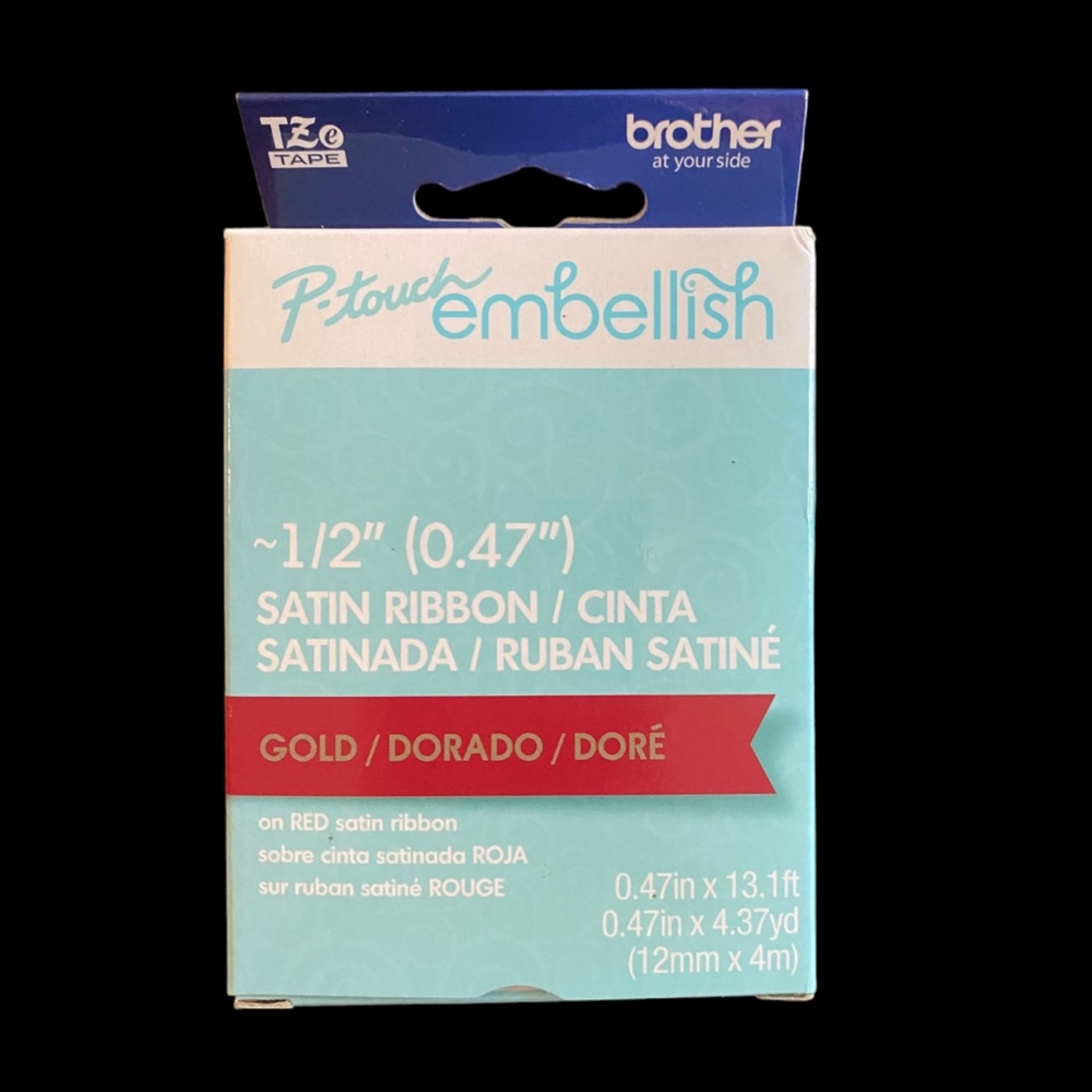 Brother P-Touch Embellish Print Satin Ribbon, Gold on Red Satin Ribbon